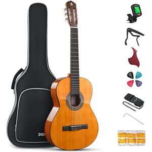 Donner 39 Inch Classical Guitar Full Size Brown Acoustic Guitar Beginner Bundle